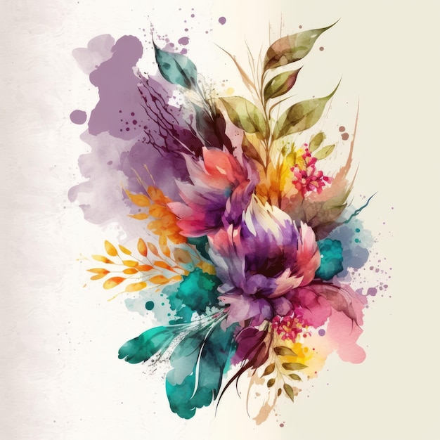 Cute Watercolor Natural Flower Illustration Generative AIxD