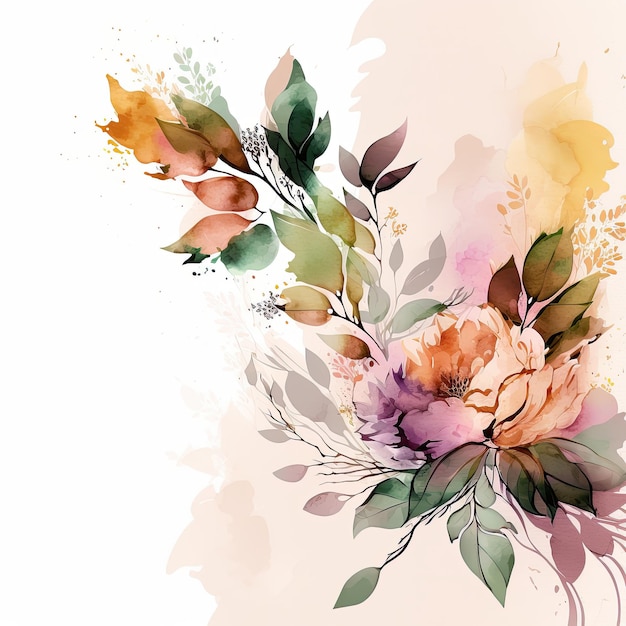 Cute Watercolor Natural Flower Illustration Generative AIxD