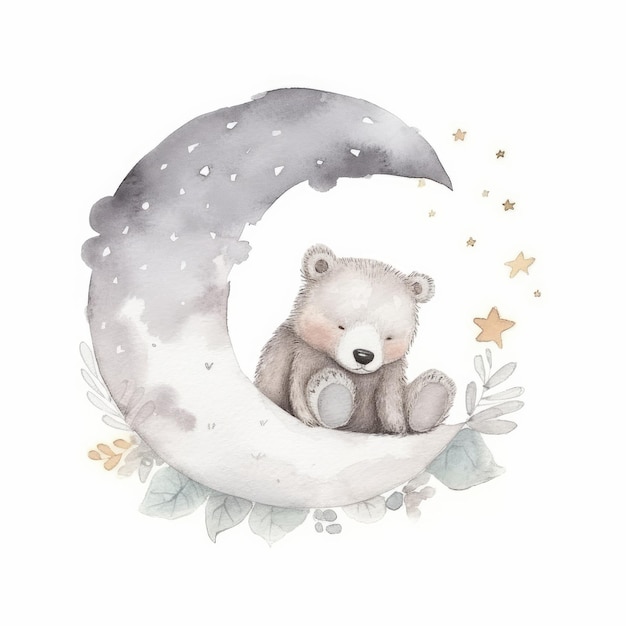 Cute watercolor night bear Illustration AI GenerativexA