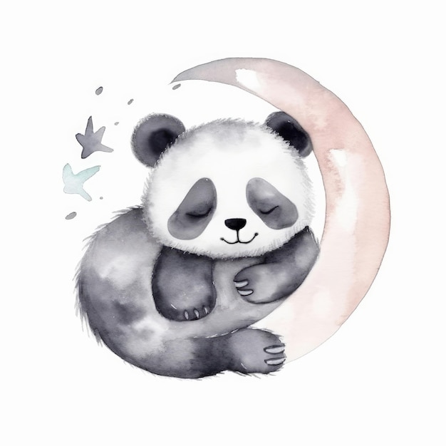 Cute watercolor night panda Illustration Generative AI