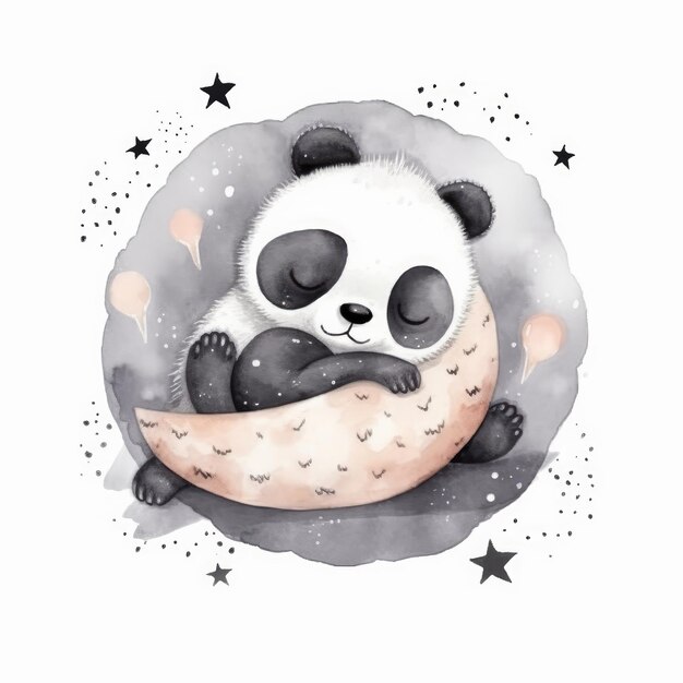 Cute watercolor night panda Illustration Generative AI