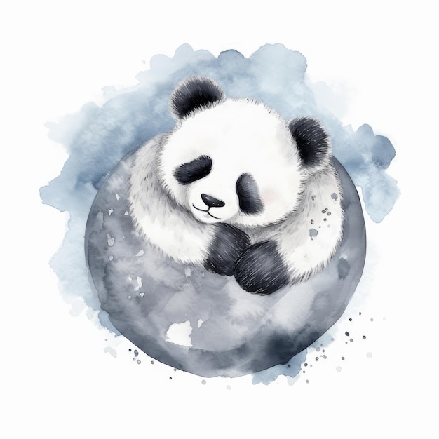 Cute watercolor night panda Illustration Generative AI