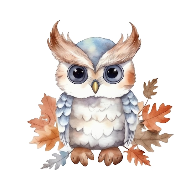 Cute watercolor owl illustration woodland animals clipart