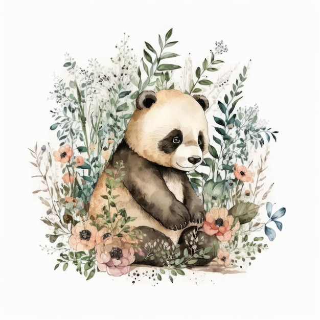 Cute Watercolor Panda Illustration AI GenerativexA