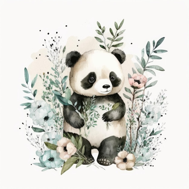 Cute Watercolor Panda Illustration Generative AIxD