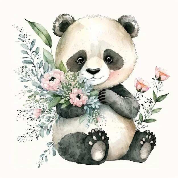 Cute Watercolor Panda Illustration Generative AIxD