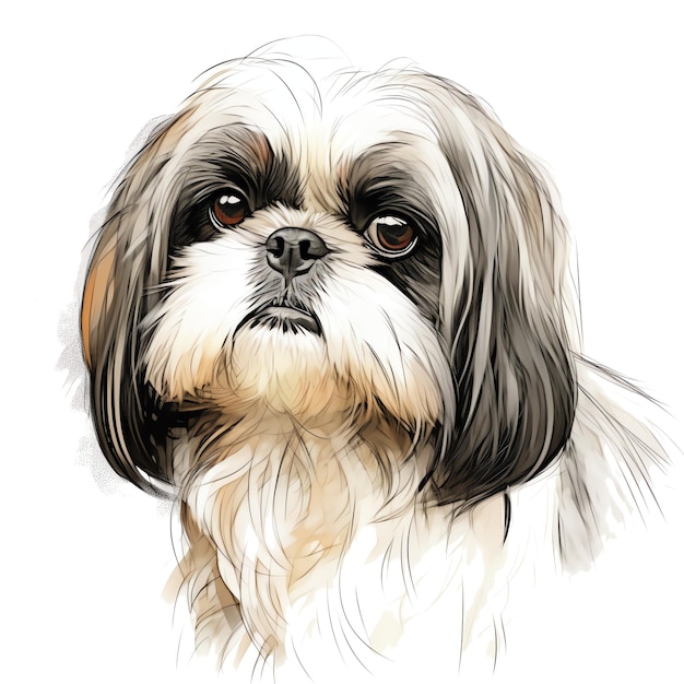 cute watercolor Shih tzu dog breed illustration