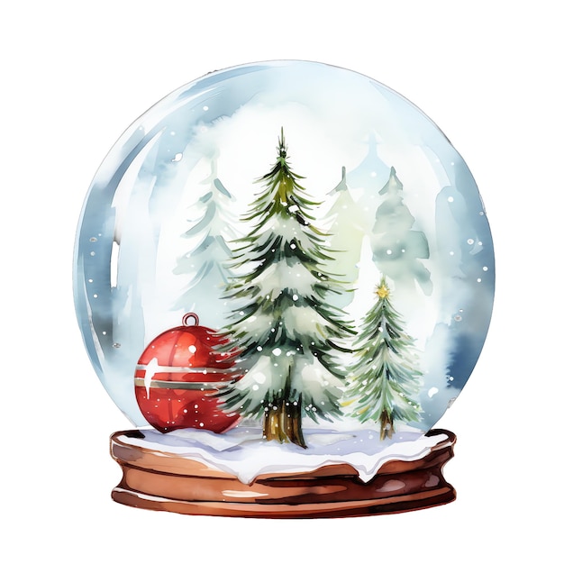 Cute watercolor snowball of a cabin in the snow in christmas illustration for christmas