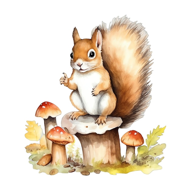 Cute watercolor squirrel illustration woodland animals clipart