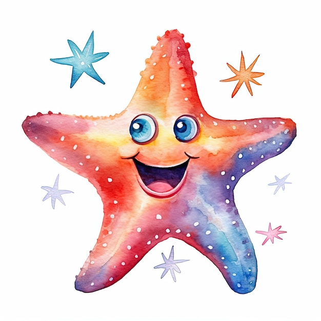 Cute watercolor starfish Illustration AI GenerativexA