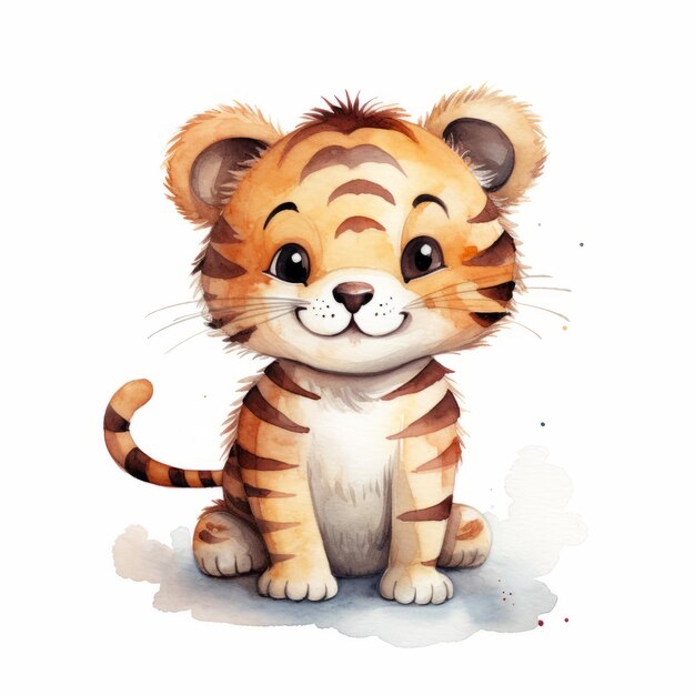 Cute Watercolor Tiger Cub Illustration Cartoonish Style