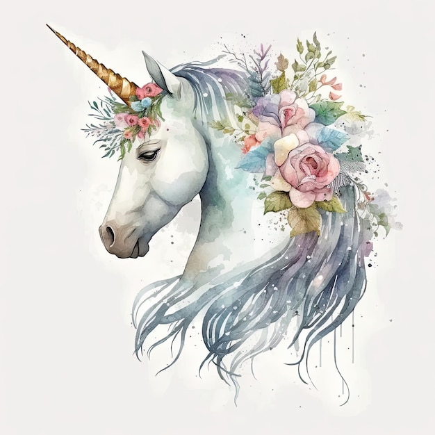 Cute Watercolor Unicorn Illustration AI GenerativexD