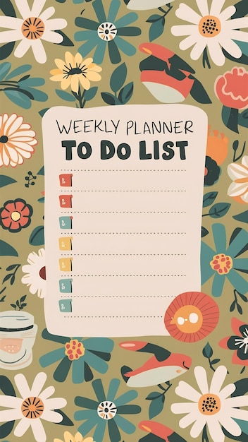 Cute weekly planner template to do list with spring vibe and flower pattern cartoon style