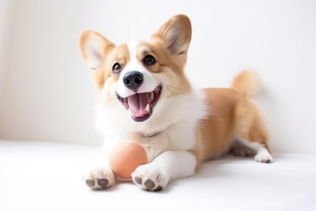 Cute Welsh Corgi dog playing tennis ball funny cute dog play toy