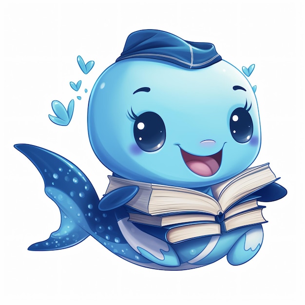 cute whale student cartoon student character