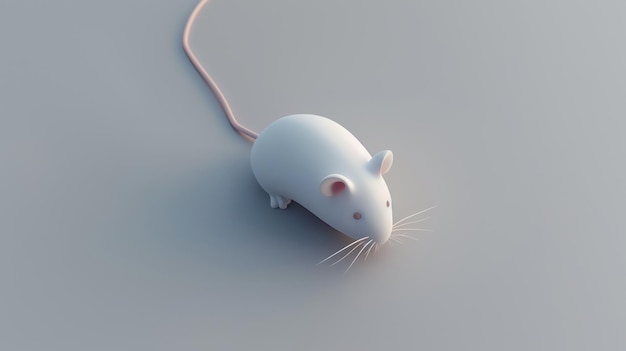 Photo a cute white 3d mouse with a long tail