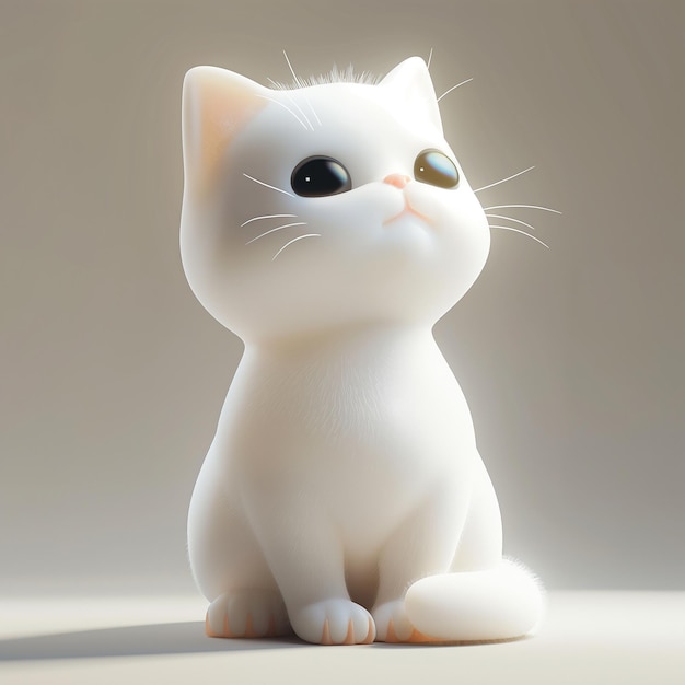 Cute White Cartoon Cat with Big Eyes Generative Ai