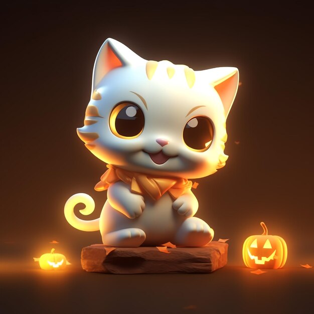 Cute white cat 3D illustration Generative AI Can be used for marketing materials