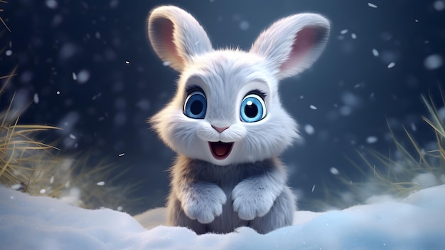 A cute white rabbit in winter Generative AI