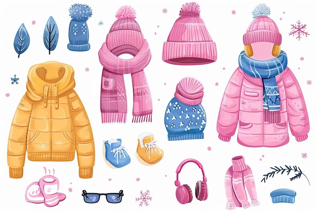 Photo cute winter clothes pack with accessories