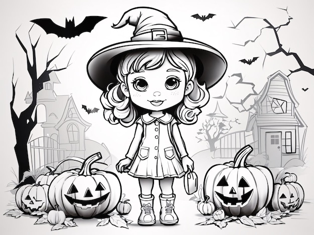 Cute Witch Halloween Coloring Book for Kids