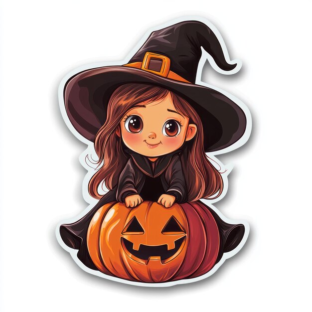 Photo cute witch halloween sticker white background