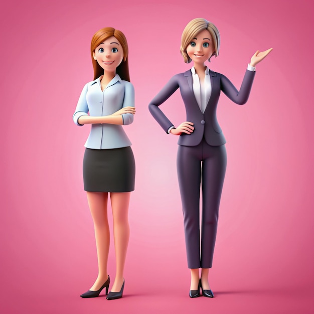 Cute woman hold hands gesture to empty spec business woman concept on pink background 3d rendering