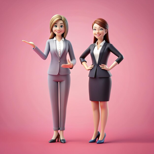 Cute woman hold hands gesture to empty spec business woman concept on pink background 3d rendering