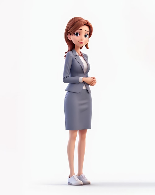 Cute woman holding hands gesture to empty spec business woman concept on white 3d rendering