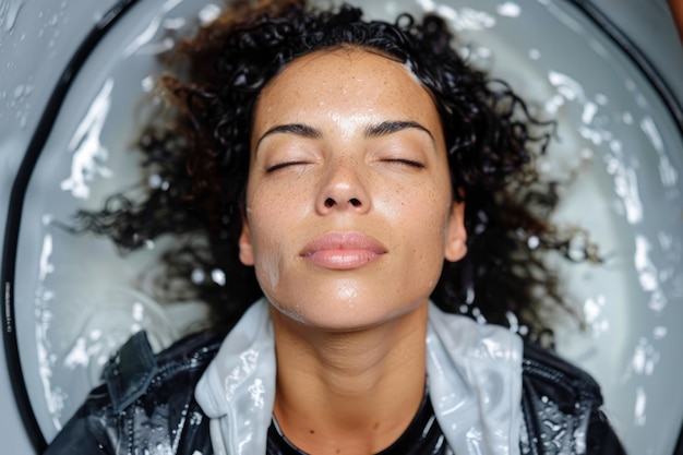 Cute woman resting in whirlpool bath