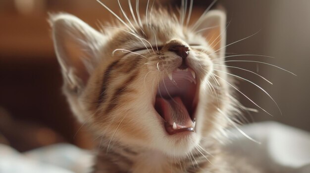 Photo cute yawning kitten