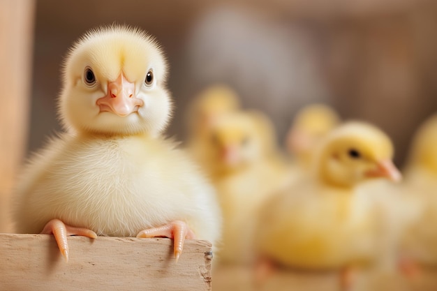 Photo cute yellow ducklings resting indoors on a sunny afternoon