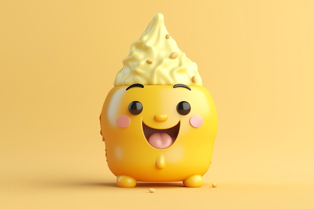 Cute yellow ice cream character 3d illustration