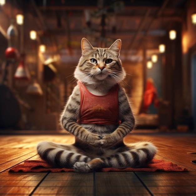 Cute yogi cat doing yoga or meditation