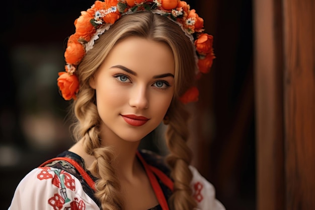 Cute young beautiful Dutch woman in national costume