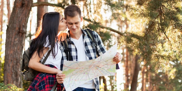 Cute young couple travelling together