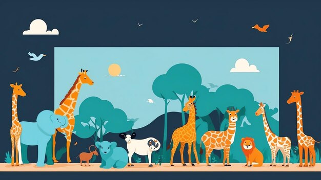 Photo cute zoo for kids with animal characters