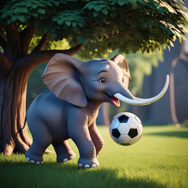 the cuteness of a baby elephant with a soccer ball