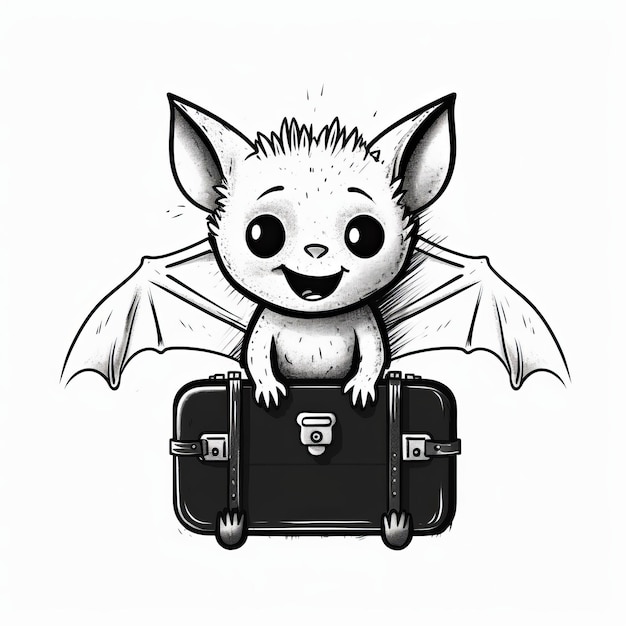 Cutest Happy Bat With Suitcase Simple Vector Illustration