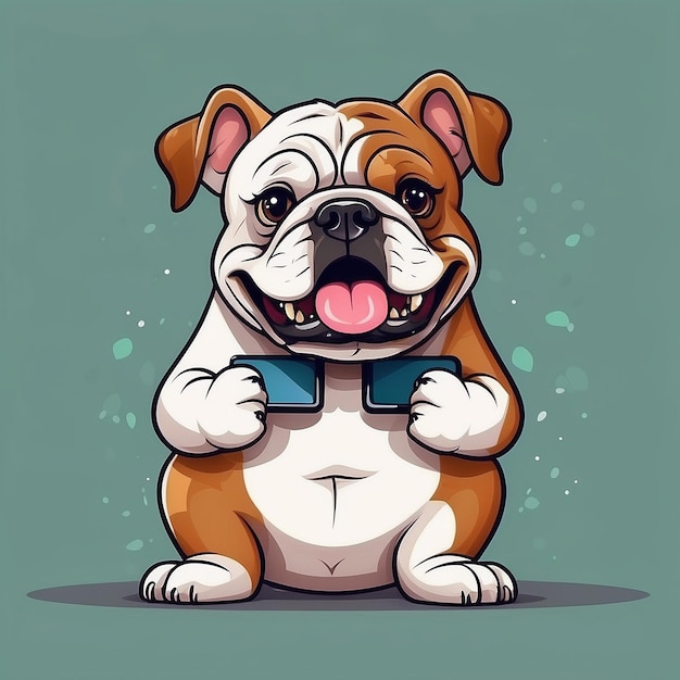 Photo cutlldog playing phone cartoon vector illustratione bu