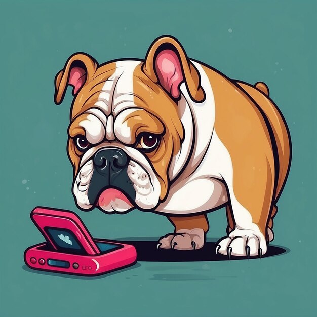 Photo cutlldog playing phone cartoon vector illustratione bu