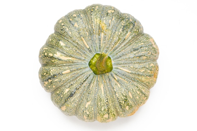 Cutout Top View of Green Asian Pumpkin on White Background