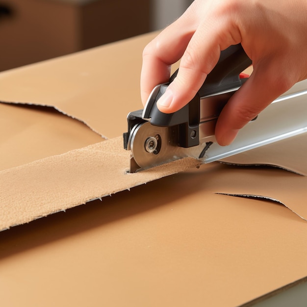 Photo cutter knife cuts through cardboardblades