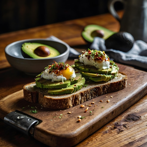 a cutting board with avocado and avocado on it