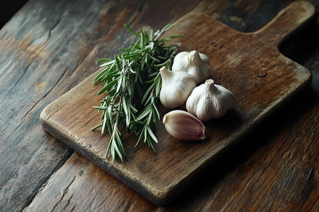 Photo a cutting board with garlic and garlic on it