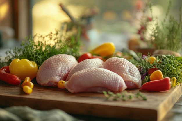 Photo a cutting board with a turkey and several vegetables on it