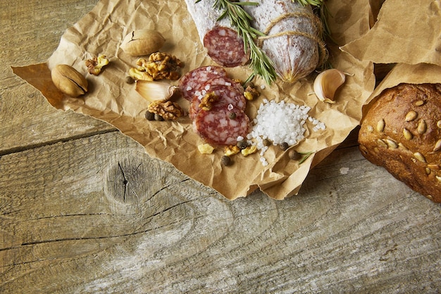 Cutting boards with delicious salami