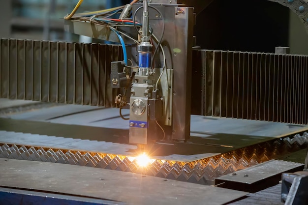 Cutting of metal Sparks fly from laserLaser cutting machine working with sheet metal