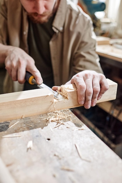 Cutting Mortise In Wooden Plank