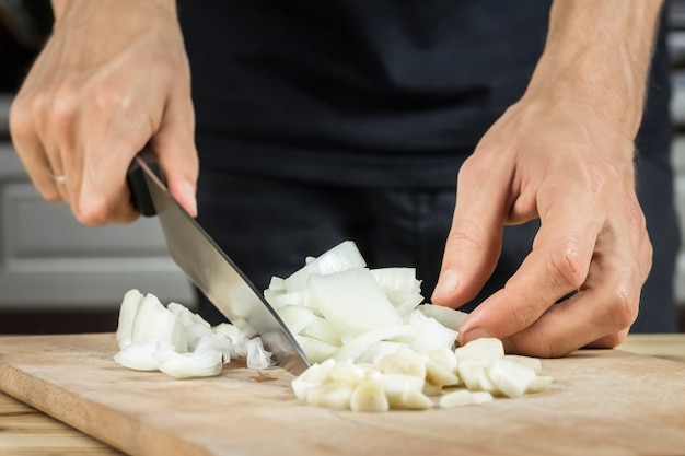 Cutting onion and garlic